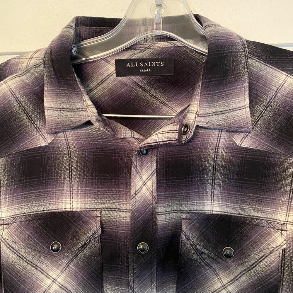 Mens AllSaints Schrader Long Sleeve Flannel Shirt - Picture 3 of 4